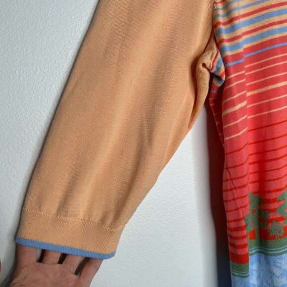 Lands End Pullover Sweater Size 1X Orange Multicolor Stripe Supima Cotton - Picture 4 of 9